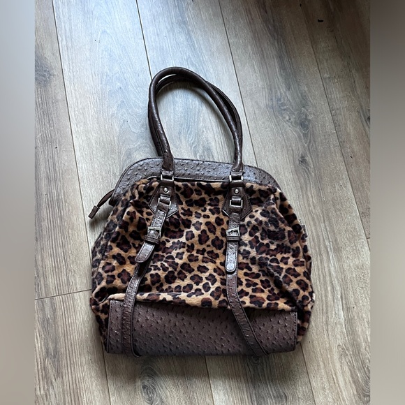 Leopard Print Tote Bag with Brown Accents - Picture 1 of 10